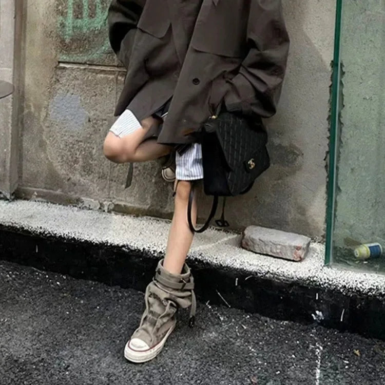 Women Canvas Sneakers Flats Designer Mid Calf Snow Boots Fashion Shoes Woman Trend New Punk Chelsea Boots Lady Shoes