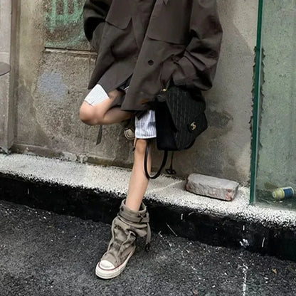 Women Canvas Sneakers Flats Designer Mid Calf Snow Boots Fashion Shoes Woman Trend New Punk Chelsea Boots Lady Shoes