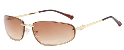 New Y2K Sunglasses For Women High Quality Oval Fashion Luxury Brand Rimless Glasses Trendy Woman Alloy Ladies Shades Eyewear