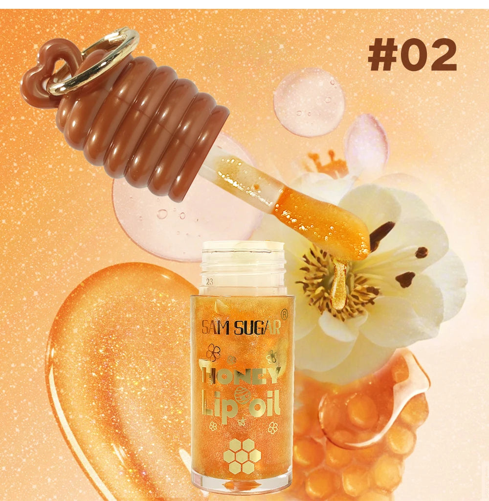 SAM SUGAR 2-Color Honey Essence Lip Oil Long-Lasting Moisture, Reduces Lip Lines Transparent Hydrating Lip Gloss