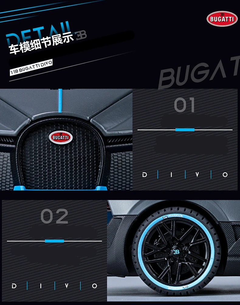 Large Size 1/18 Bugatti DIVO Alloy Sports Car Model Diecasts Metal Toy Vehicles Car Model Simulation Sound Light Gifts