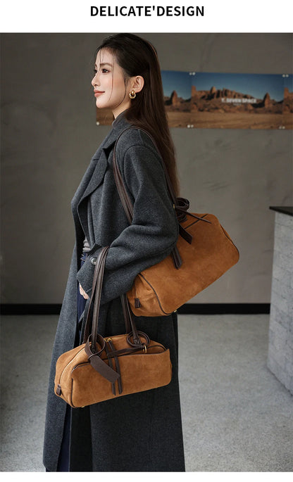 Women's Cow Genuine Leather Tote Bag suede commuting Cowhide Handbags Large Capacity Designer Luxury velvet Bags