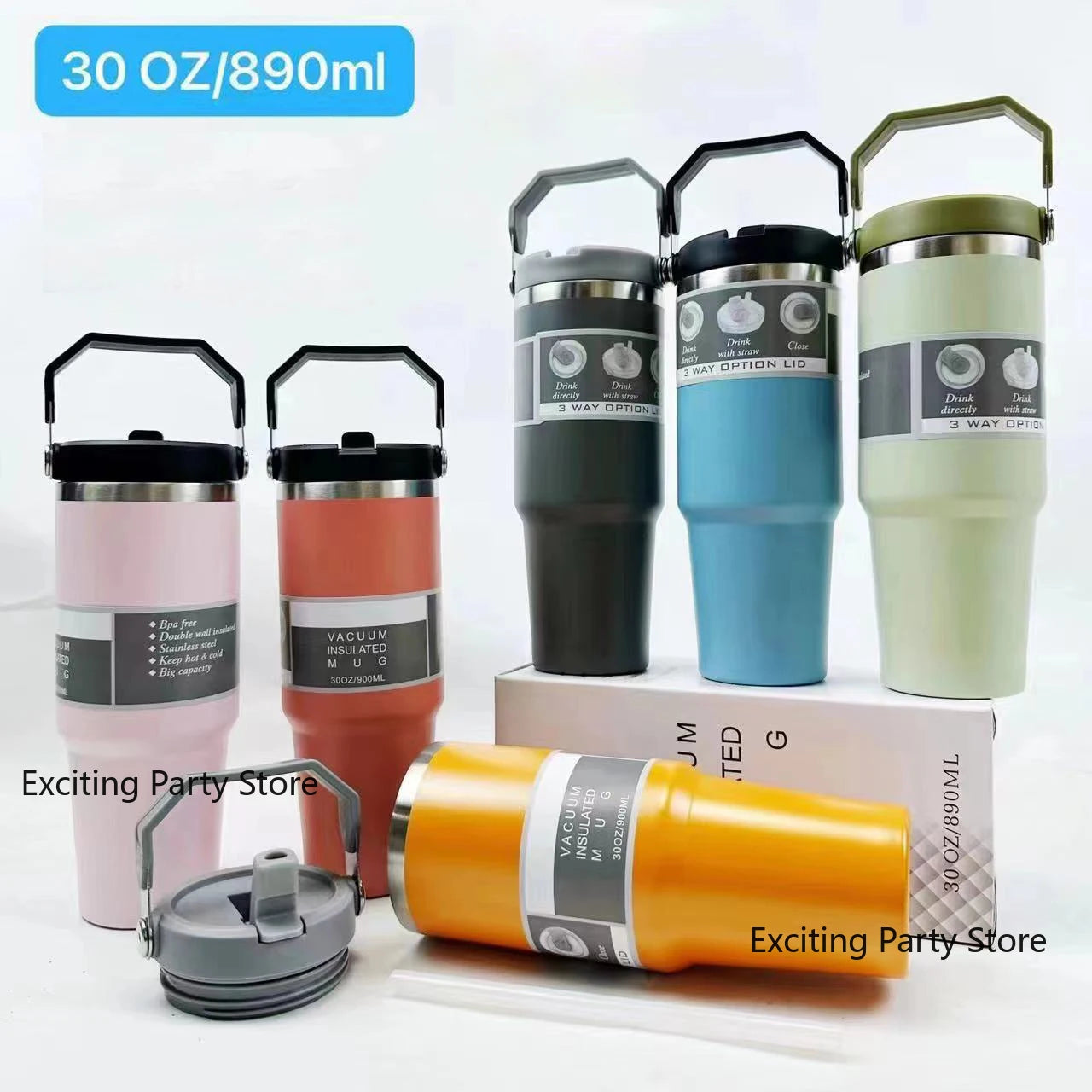 Thermal Water Bottle With Straw Outdoor Sport Coffee Cup Car Insulated Cup Tumbler Vacuum Flask Travel Thermal Mug 20oz/30oz