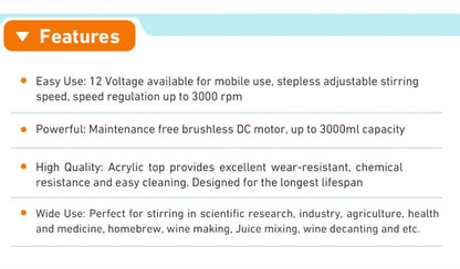 WESTTUNE Laboratory Magnetic Stirrer with Stir Bar 2000rpm/3000rpm Magnetic Mixer Max Stirring 3L Capacity Stir Plate Lab Supply