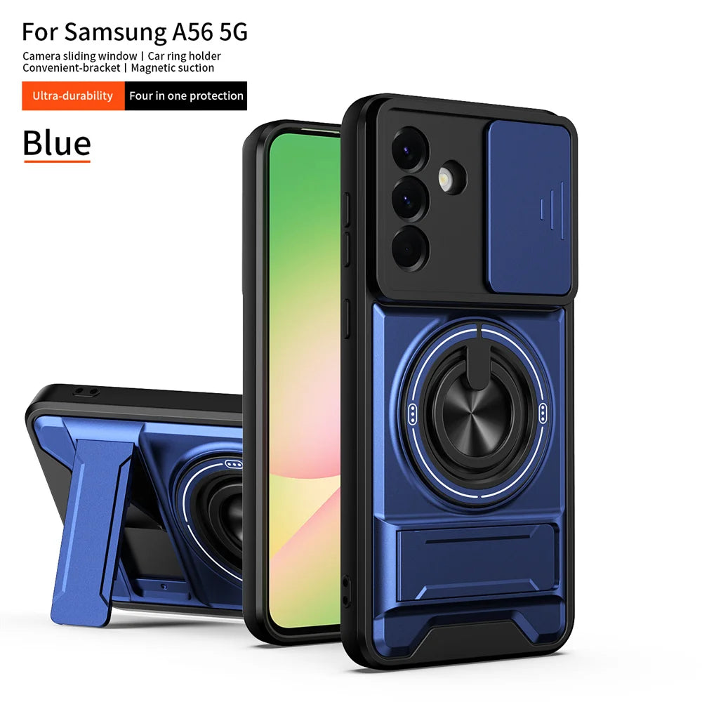 Magnetic Ring Holder Phone Case for Samsung Galaxy A56 A55 A37 A36 A35 A34 A26 A17 A16 A15 A14 4G 5G Slide Camera Protect Cover