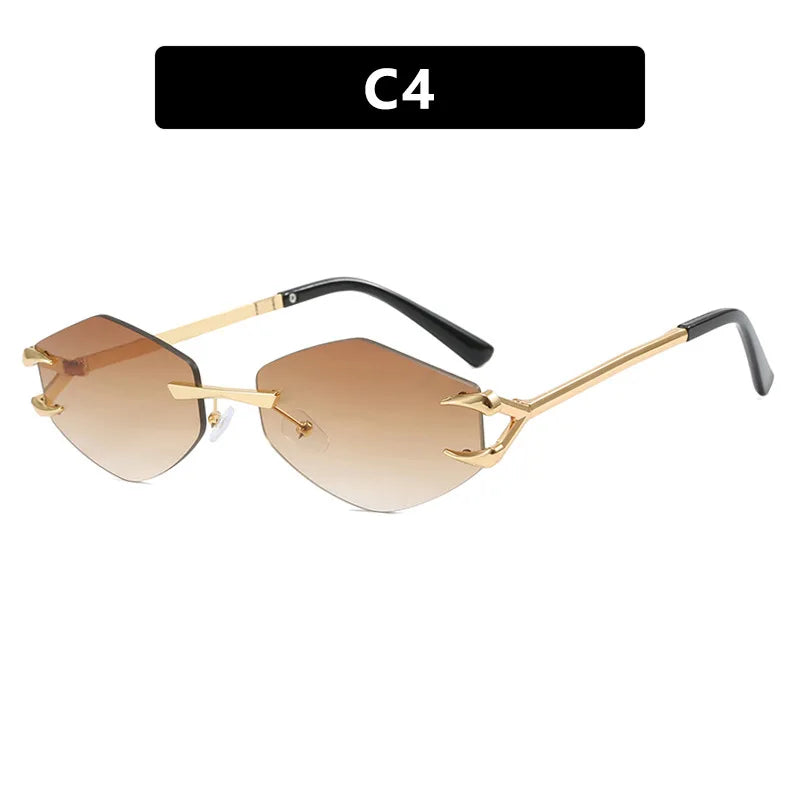 Small Frame Hexagon Sunglasses Women 2026 Luxury Brand Metal Rimless Rhombus Sun Glasses For Female Retro Polygon Eyewear UV400
