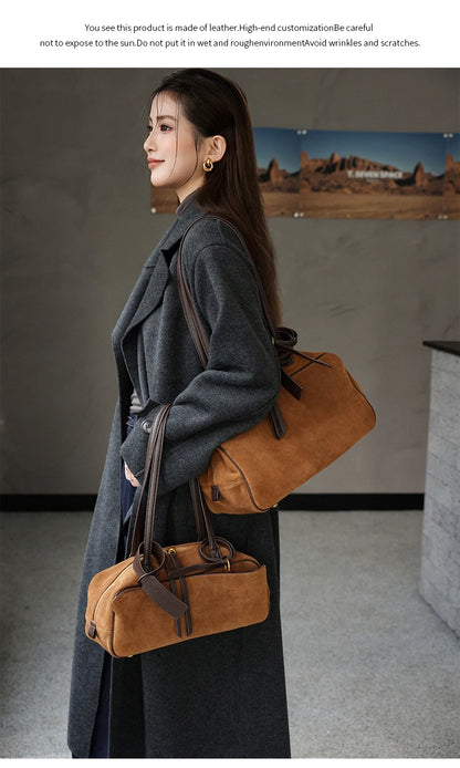 Women's Cow Genuine Leather Tote Bag suede commuting Cowhide Handbags Large Capacity Designer Luxury velvet Bags