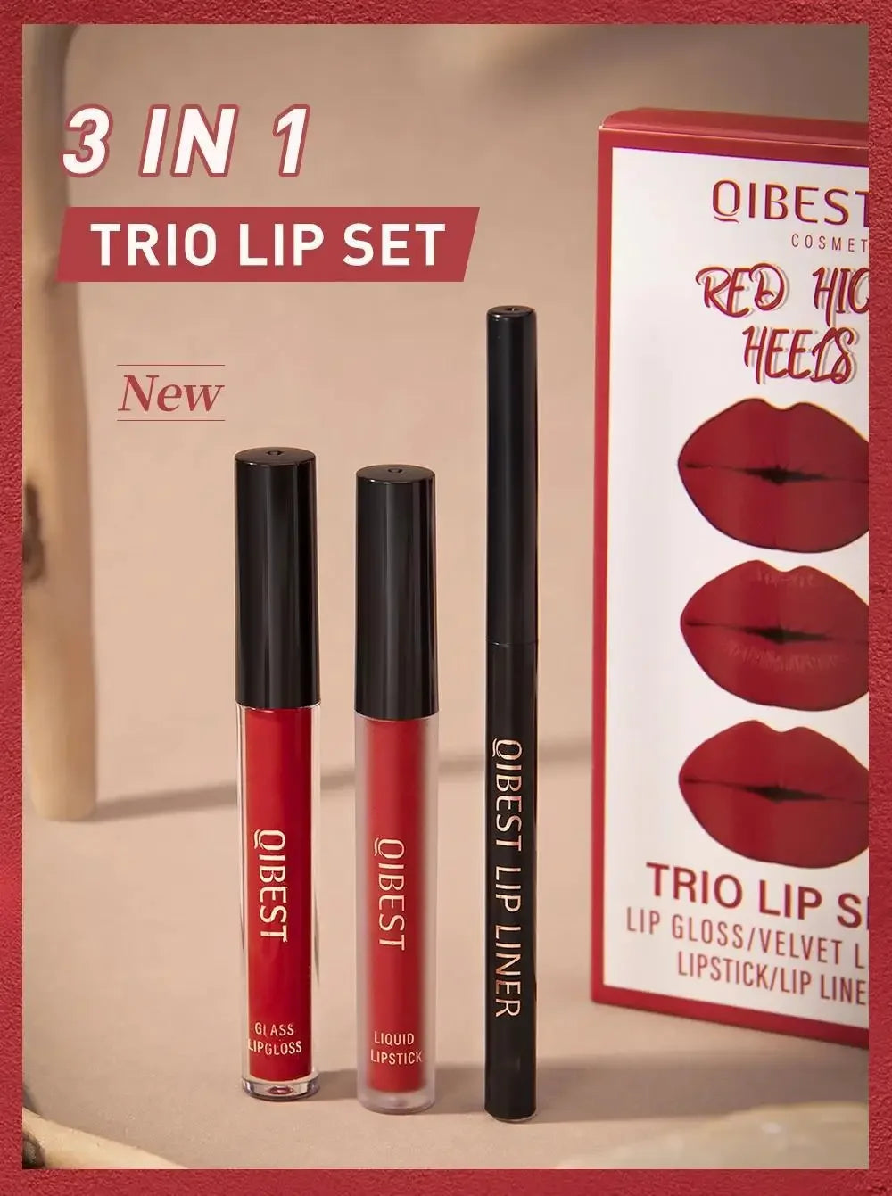 3 in 1 Lipstick and Lipliner Set, Long Lasting Waterproof Lip Stain Liquid Lipgloss Set for Women Halloween Gothic Makeup