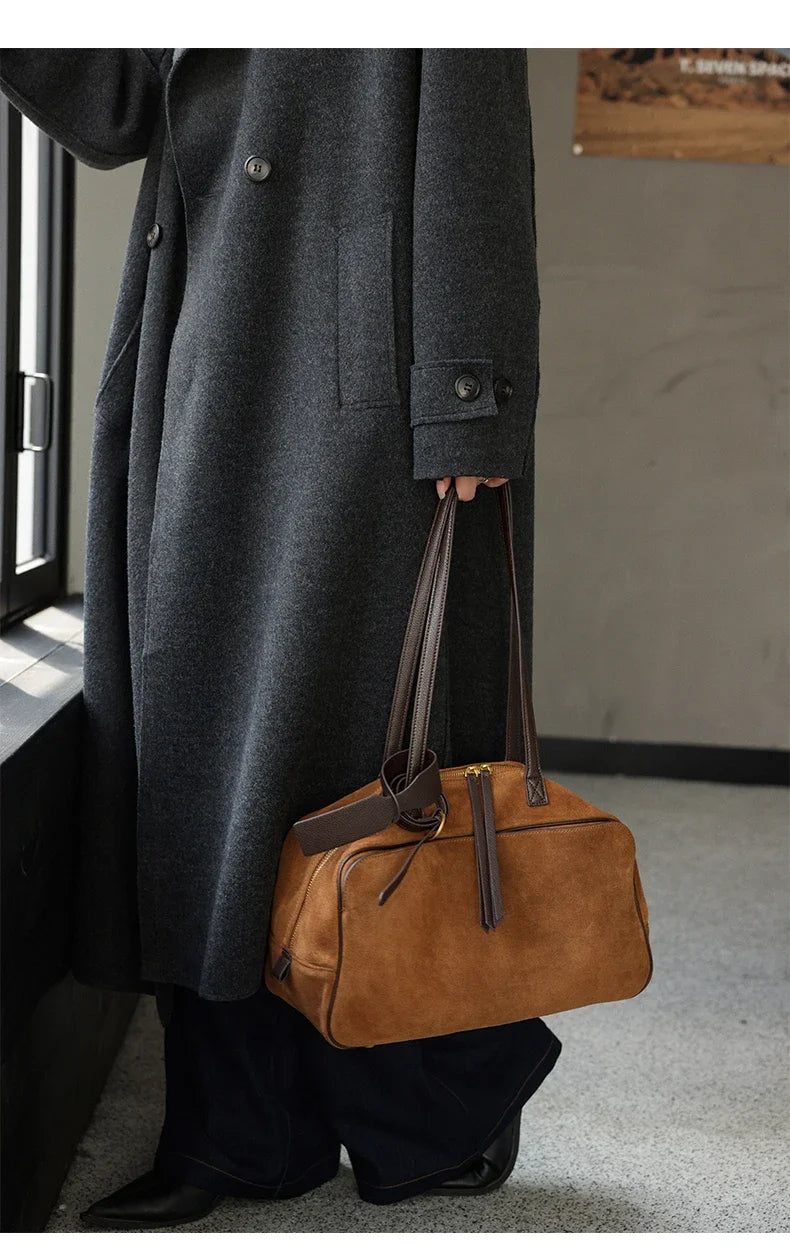 Women's Cow Genuine Leather Tote Bag suede commuting Cowhide Handbags Large Capacity Designer Luxury velvet Bags