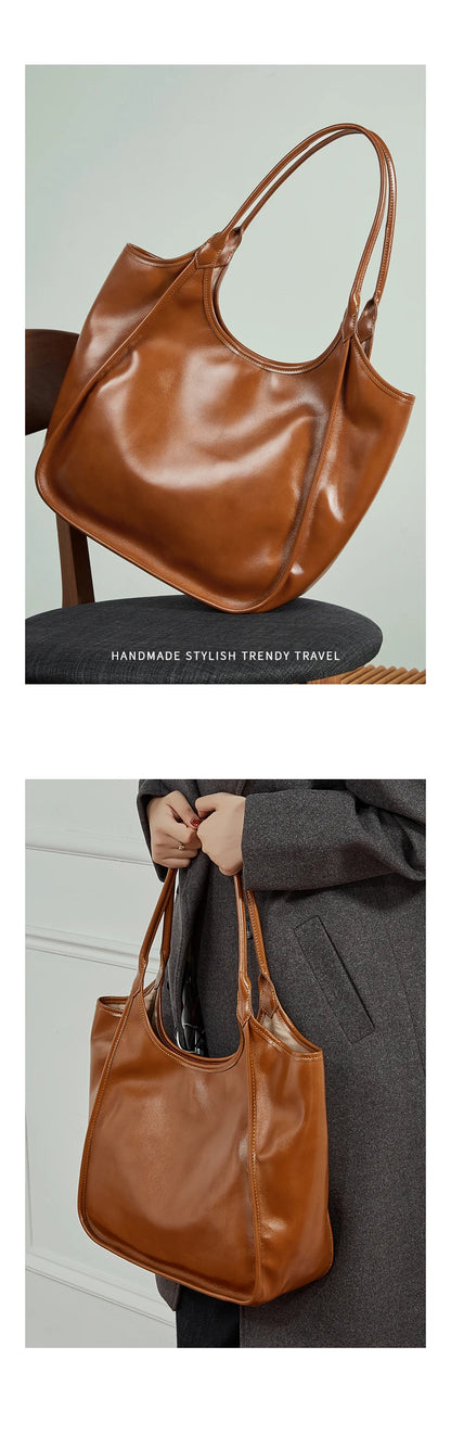 Hifashion Cowhide Genuine Leather Large Tote Shoulder Bags For Women 2026 Luxury Designer Bucket Shopper Office Ladies Handbags