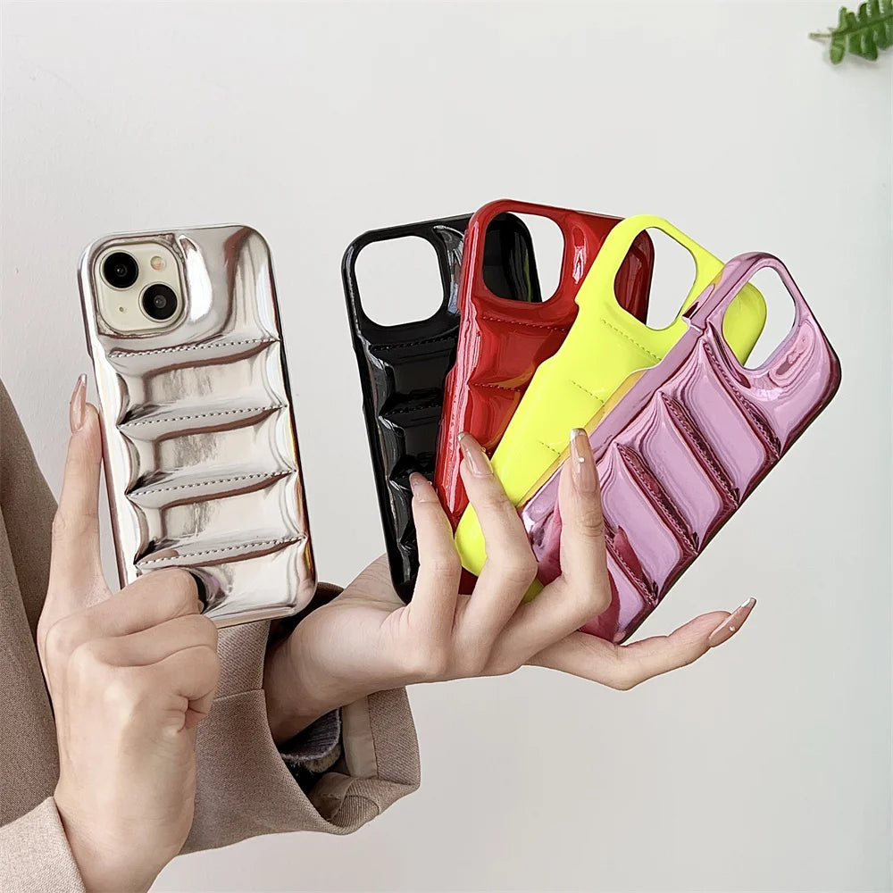 Luxury Down Jacket Aurora Phone Case For iPhone 16 15 14 13 12 Pro Max Plus 11 16 Glossy Laser Skin Feel Soft Shockproof Cover