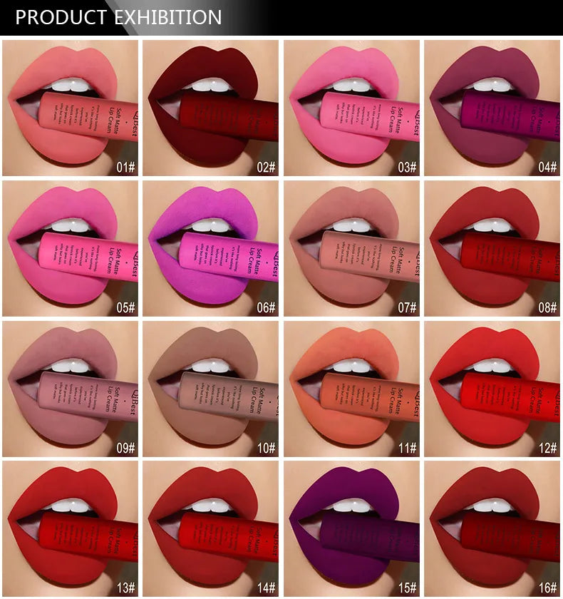 QIBEST Matte Liquid Lipstick Waterproof Lasting Velvet Lip Gloss Tint Tube Nude Pigment Red Black Purple Orange Lipsticks Makeup