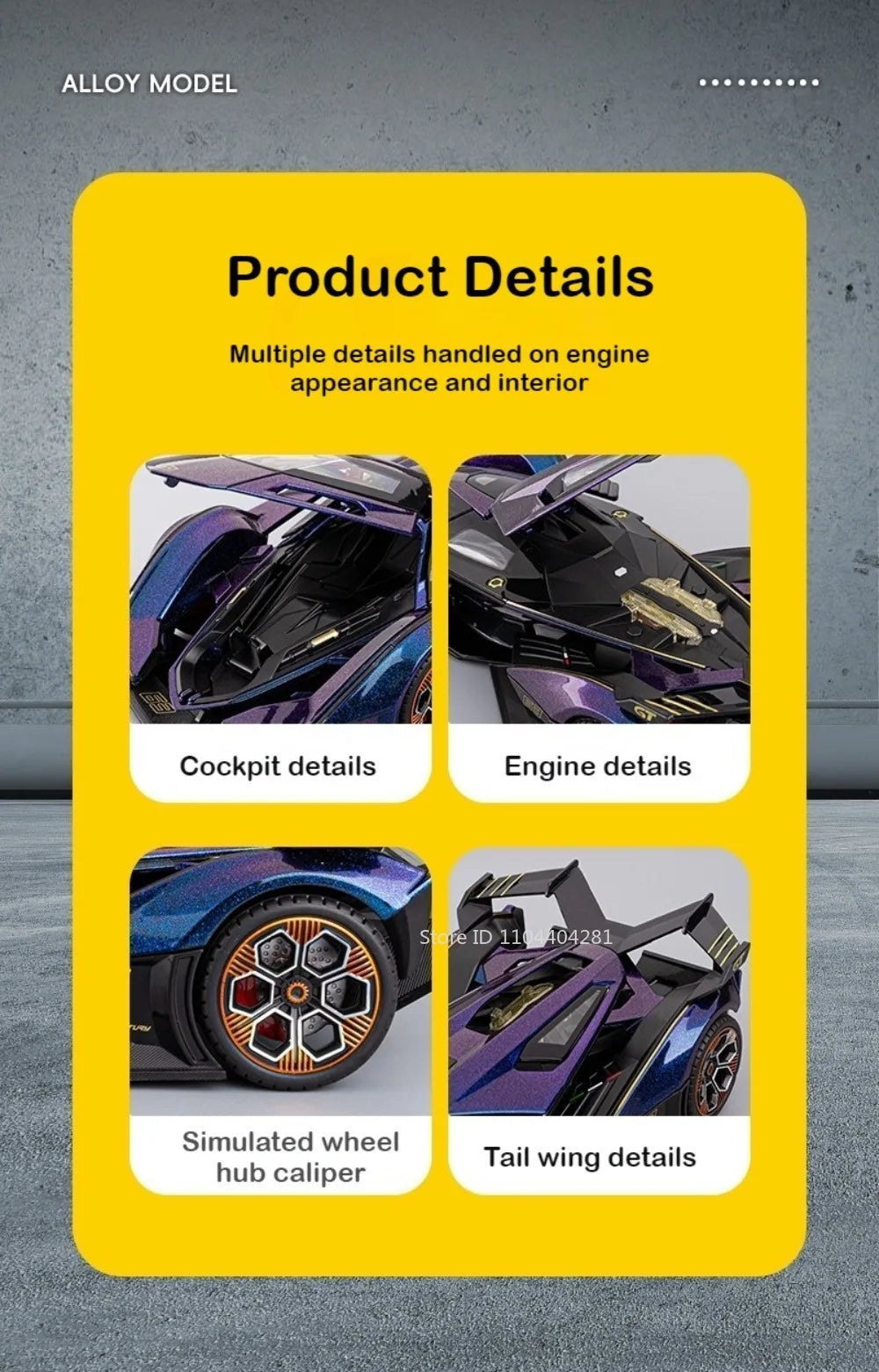 Lambor V12 Apollo EVO 1:18 Model Car Diecast Alloy Car Doors Opened Sound Light Pull Back Miniature Sportscar Collect Decoration