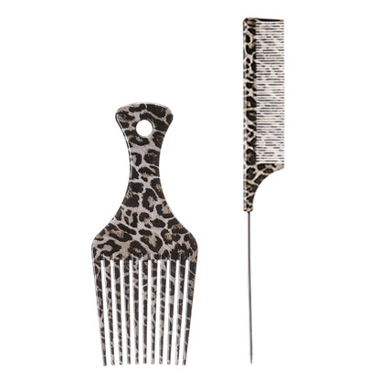 1/2/3pcs Leopard Print Comb Set Anti-Static Wide Teeth Afro Braid Fork Comb Rat Tail Curly Hair Styling Tools