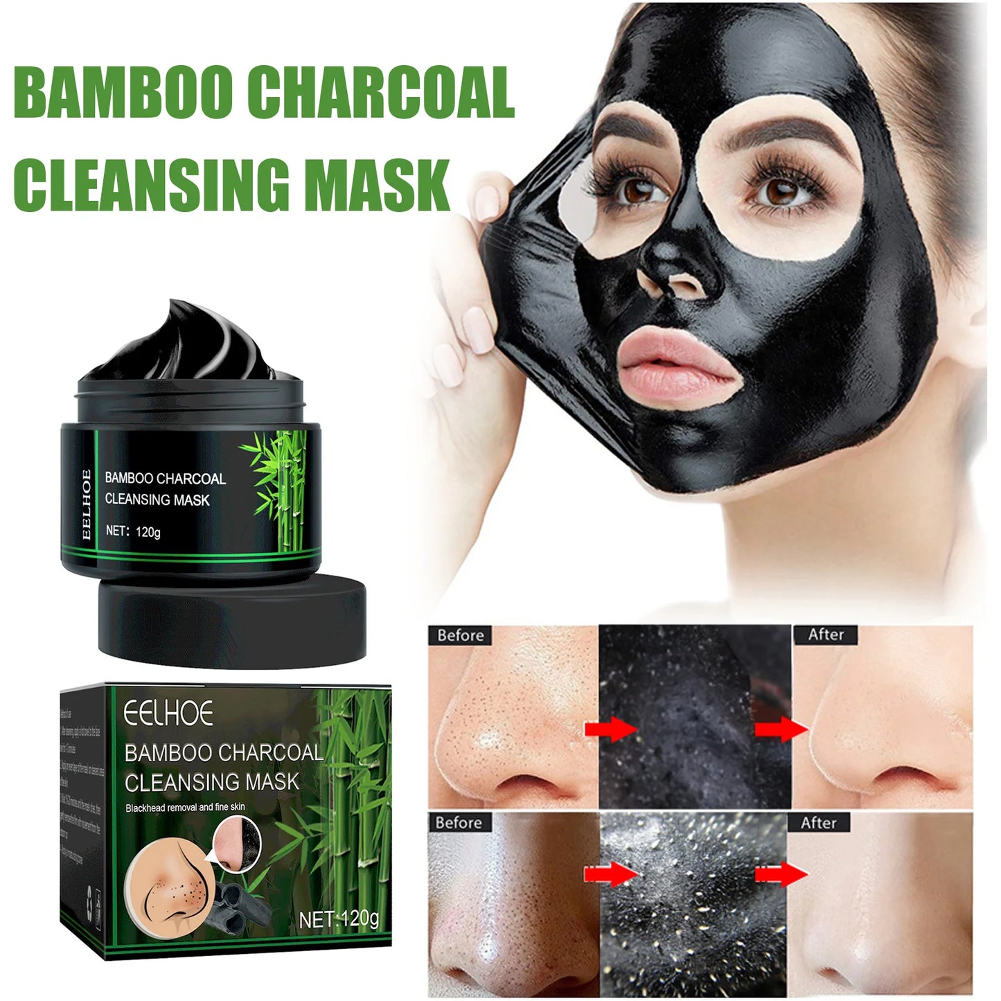 Bamboo Charcoal Blackhead Remover Mask Deep Cleanig Purifying Shrink Pores Cream Oil Control Exfoliator Peel Mud Mask Skin Care
