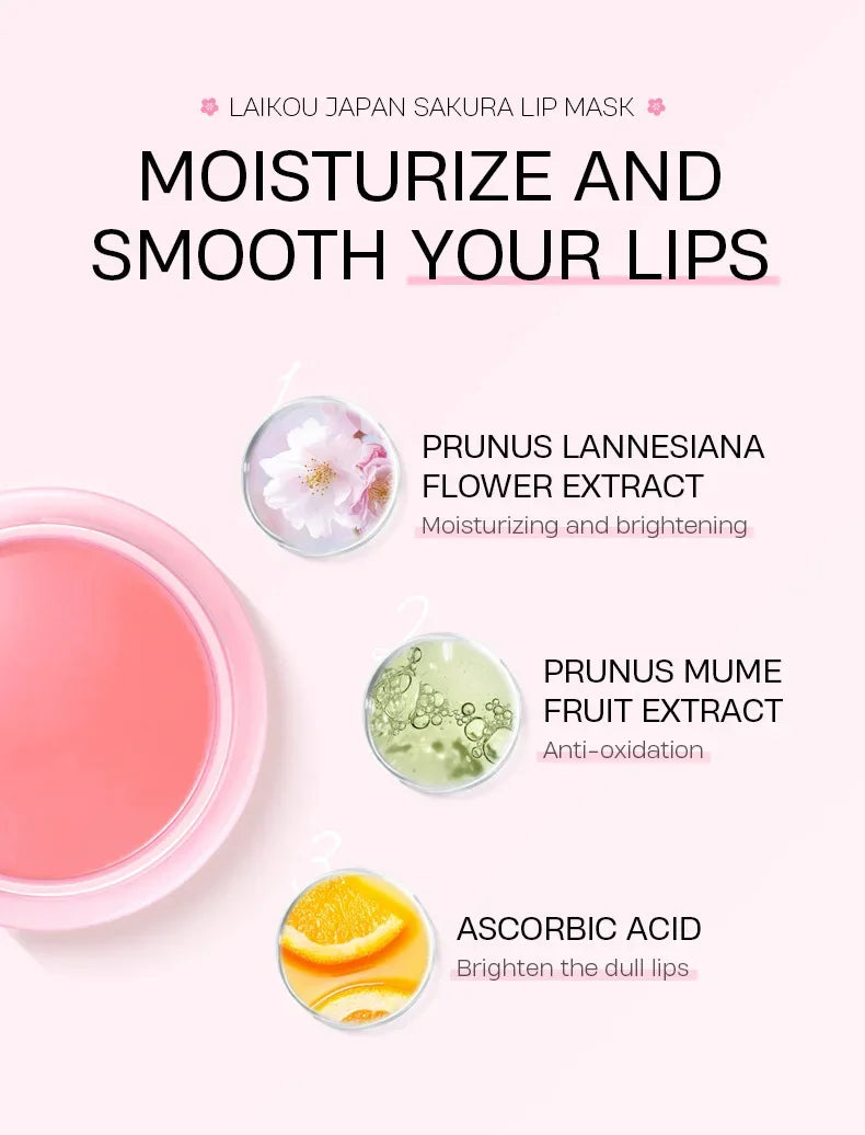 Laikou Sakura Lip Mask 8g Overnight Treatment Hydrating Moisturizing Repair Dry Chapped Lips Nourishing Care Peel Off