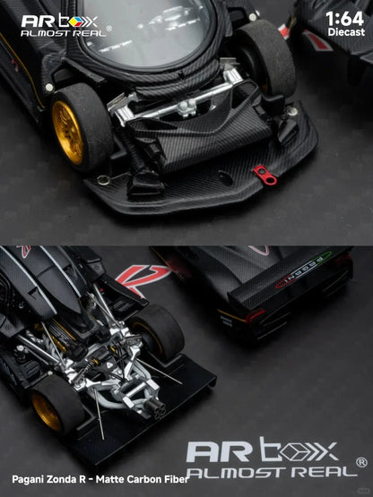 New Almost Real AR Box 1:64 Scale Pagani Zonda R Matte Carbon Fiber White HEC Alloy Car Collection Diecast Model Toys Gift
