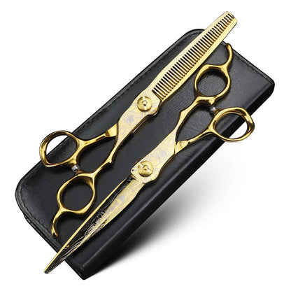 XUANFENG 7-inch Golden Hair Scissors Barber 440C Cutting and Thinning Scissors