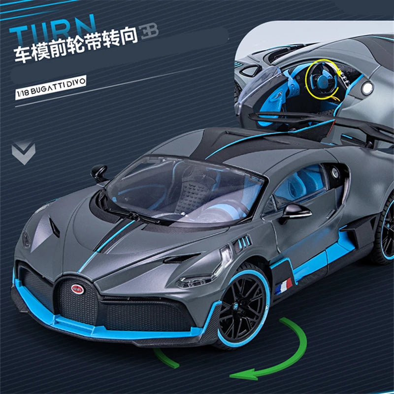 Large Size 1/18 Bugatti DIVO Alloy Sports Car Model Diecasts Metal Toy Vehicles Car Model Simulation Sound Light Gifts