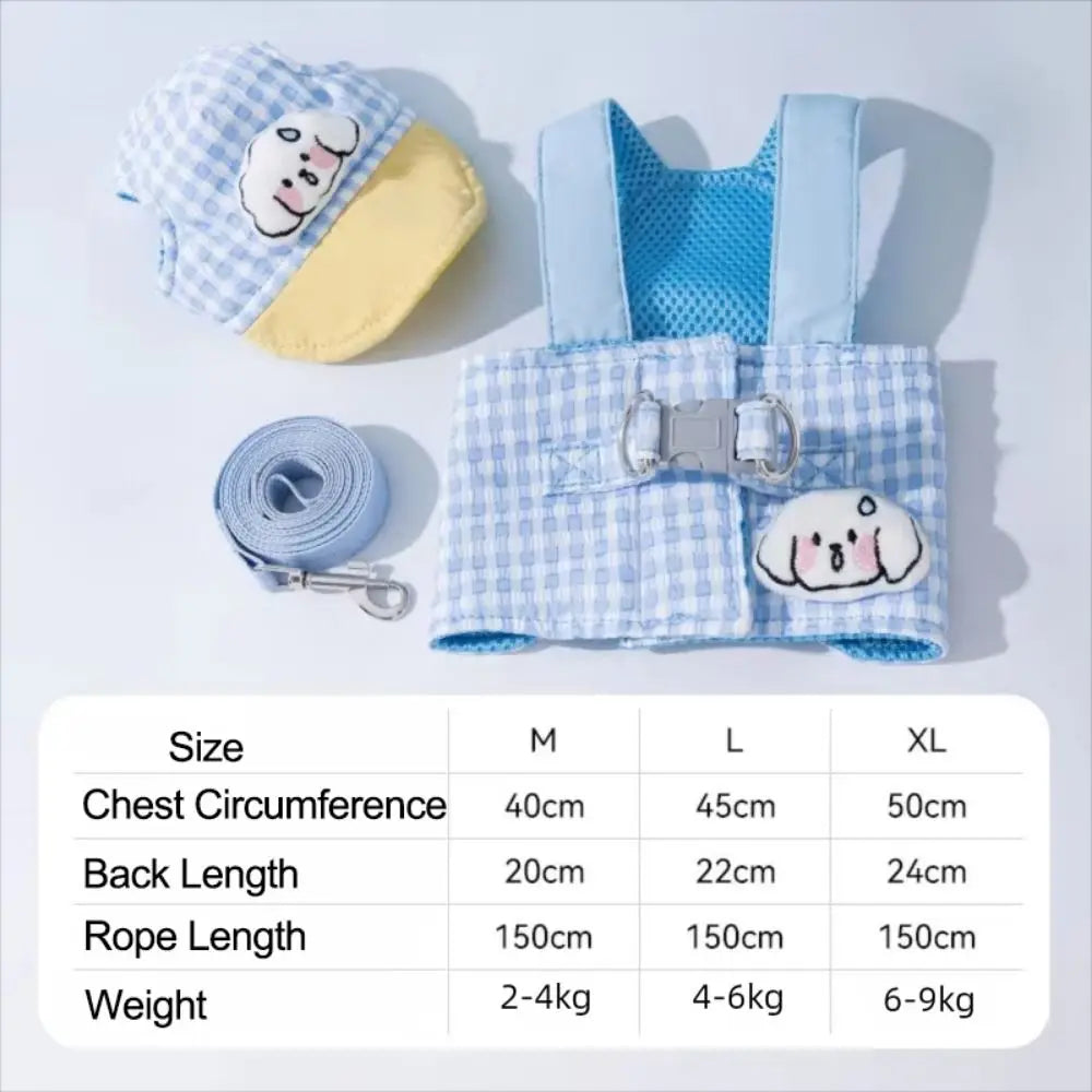Vest Style Adjustable Dog Harness Set with Traction Rope Mesh Pet Traction Set Soft with Hat Dog Walking Rope Outdoor