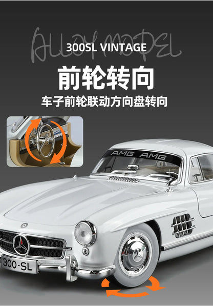 Mercedes Benz 300SL Classic 1:18 Car Alloy Diecast Car Model Home Interior Decoration Ornaments Sound & Light Collect Hobby Gift