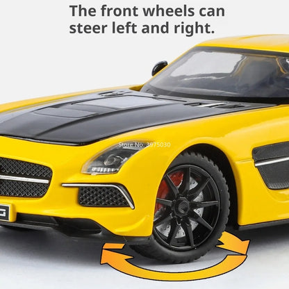 Benz SLS 1:24 Model Car Alloy Diecasting Wheel Steering Miniature Vehicles with Light Music Model Car Gifts
