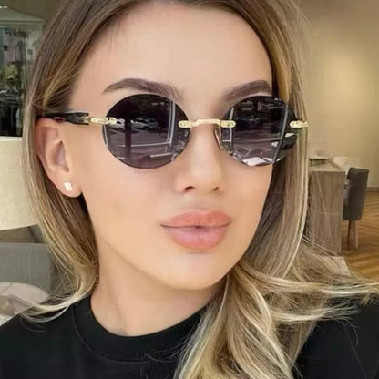 New Frameless Oval Sunglasses, High-end Light Luxury Women's Fashionable Summer Beach Vacation Sunglasses