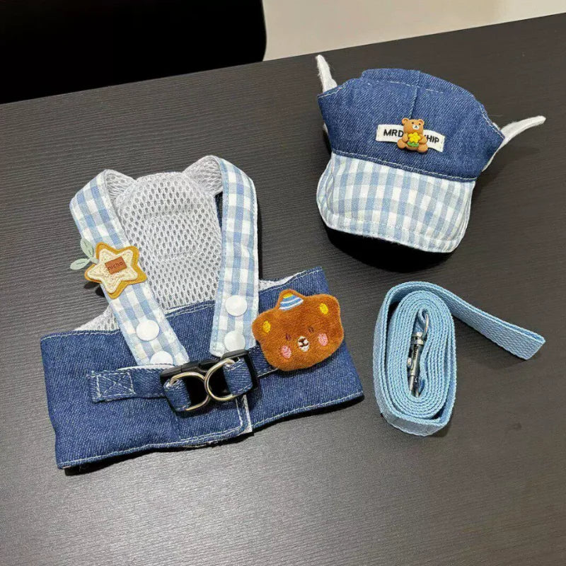 Summer Vest Dog Harness Leash Set and Dog Hat Cute Bear 2026 Dog Clothes Pet Supplies Puppy Denim Harness Cat Dog Accessories