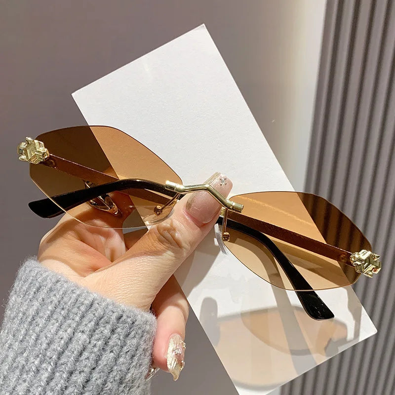 Protective Glasses Fashion Irregular Sunglasses Women Retro Brand Design Metal High Quality Vintage Rhombus Rimless Glasses