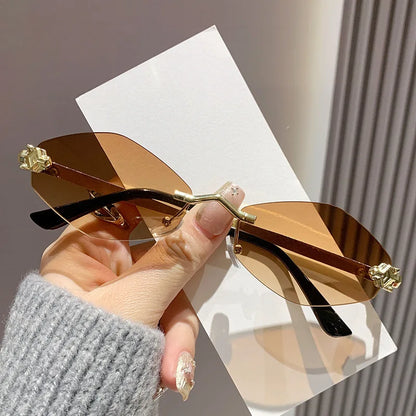 Protective Glasses Fashion Irregular Sunglasses Women Retro Brand Design Metal High Quality Vintage Rhombus Rimless Glasses