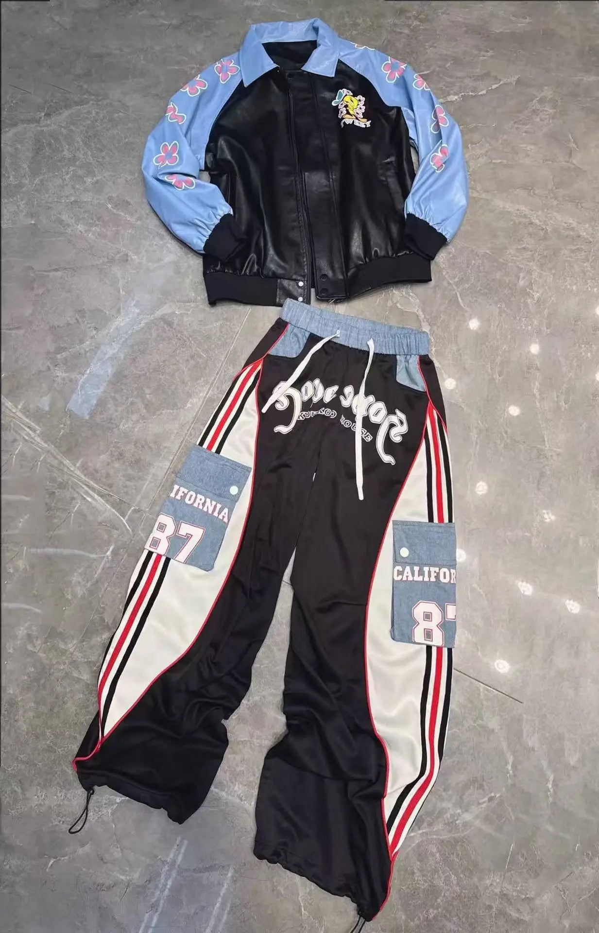 European Style Casual Pants for Women 2026 Spring Summer New Large Pocket Letter Print Embroidery Patchwork Denim Trousers Trendy