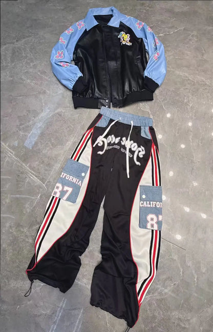 European Style Casual Pants for Women 2026 Spring Summer New Large Pocket Letter Print Embroidery Patchwork Denim Trousers Trendy