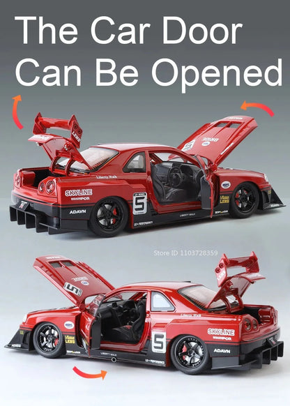 Bugatti Tourbillon, Nissan Skyline GTR, Model Sports 1:24 Car Alloy Diecast Sound Light Doors Opened Shock Absorption Ornament Supercar Toys Gift