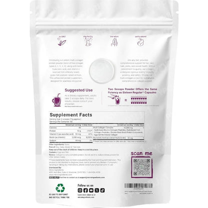 Multi Collagen Protein Powder 1 Pounds Type I II III V X with Biotin 10000mcg Hyaluronic Acid Vitamin C Unflavored Keto Paleo