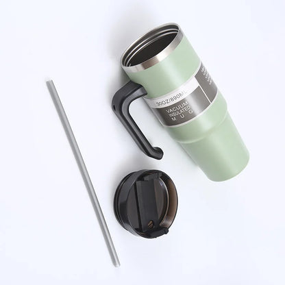 Stainless Steel Car Thermos Bottle Travel Sports Water Bottle Large Capacity with Handle Straw Mug Outdoor Coffee Cup 20oz/30oz