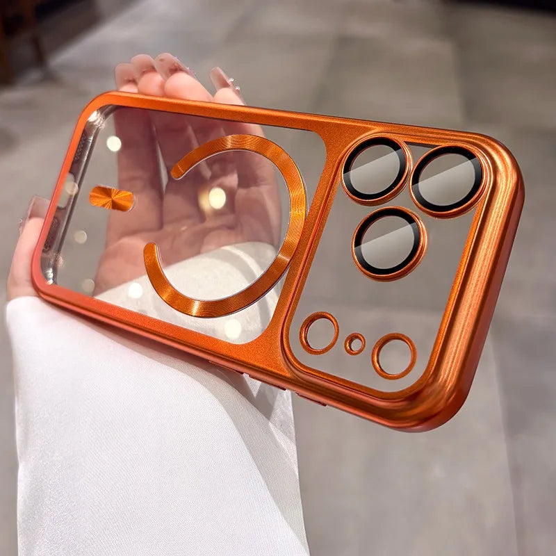 Luxury Matte for Magsafe Soft Plating Clear Case for iPhone 17 Pro Max 17Pro Magnetic Transparent Camera Protector Soft Cover