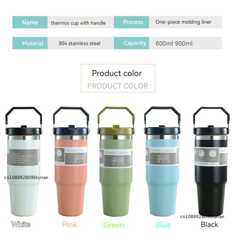 Thermal Water Bottle With Straw Outdoor Sport Coffee Cup Car Insulated Cup Tumbler Vacuum Flask Travel Thermal Mug 20oz/30oz