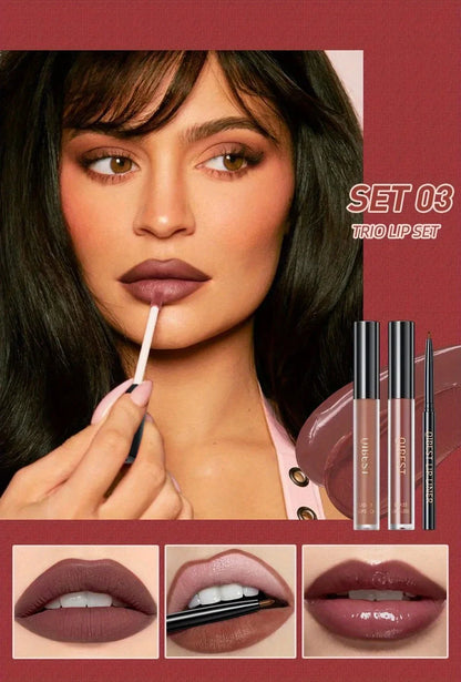 3 in 1 Lipstick and Lipliner Set, Long Lasting Waterproof Lip Stain Liquid Lipgloss Set for Women Halloween Gothic Makeup