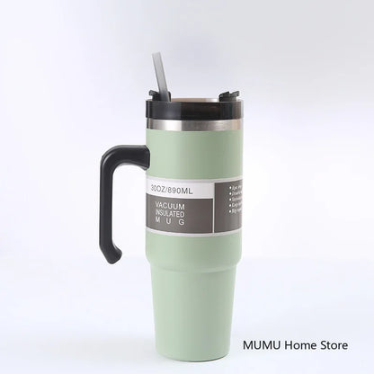 Stainless Steel Car Thermos Bottle Travel Sports Water Bottle Large Capacity with Handle Straw Mug Outdoor Coffee Cup 20oz/30oz
