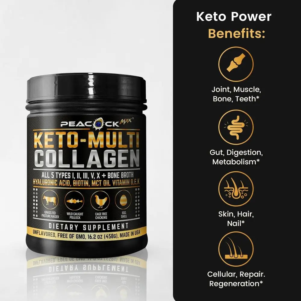Collagen Protein Powder 16.2 oz (12 Pack) - 5 Collagen Types, Bone Broth, Hydrolyzed Proteins, Biotin, MCT Oil, Unflavored, Supp