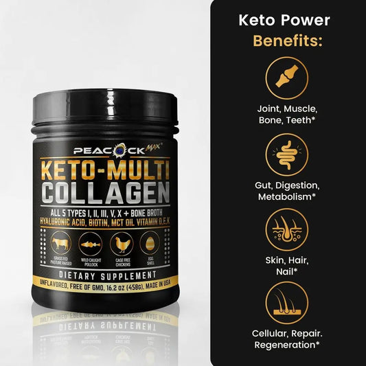 Collagen Protein Powder 16.2 oz (12 Pack) - 5 Collagen Types, Bone Broth, Hydrolyzed Proteins, Biotin, MCT Oil, Unflavored, Supp