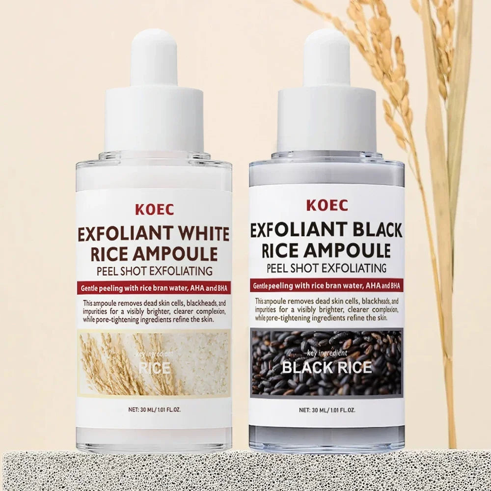 KOEC Exfoliant Black & White Rice Ampoule Facial Serum Peel Shot Exfoliating Cleans Blackhead Pore Brightening Remove Dead Skin