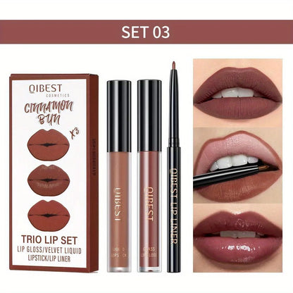 3 in 1 Lipstick and Lipliner Set, Long Lasting Waterproof Lip Stain Liquid Lipgloss Set for Women Halloween Gothic Makeup