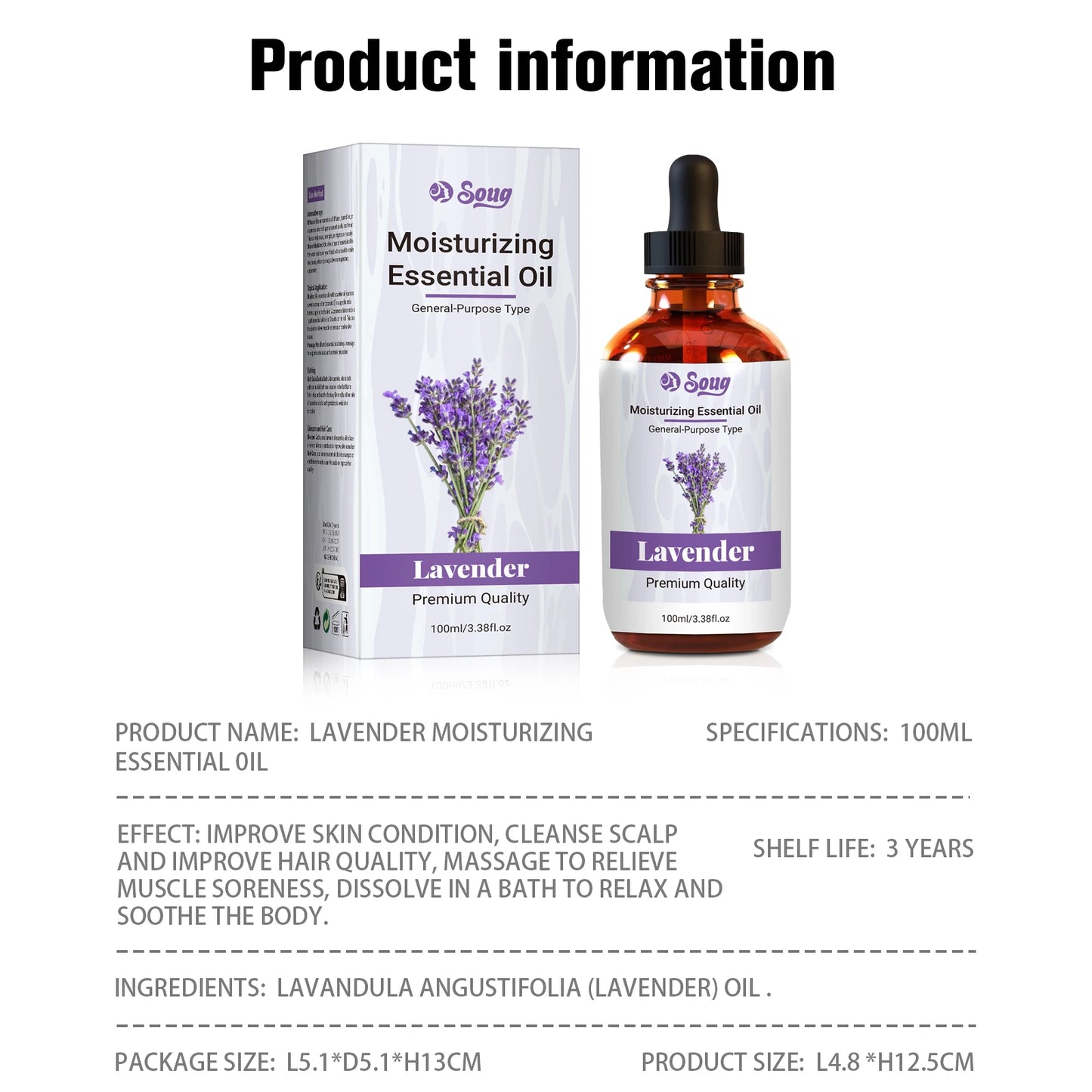 100ml Lavender Plant Essential Oil Massage SPA Moisturizing Comfortable Calming Nourishing and Moisturizing  Essence No Additive