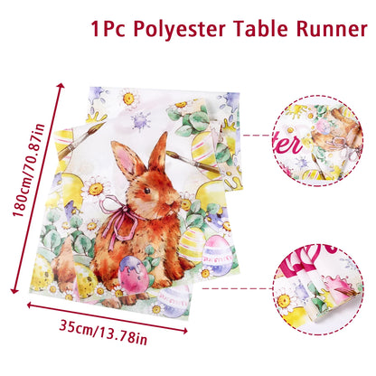Easter Bunny Polyester Table Runner Happy Easter Decorations for Home Rabbit Butterfly Table Cloth Easter Party Supplies