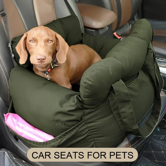 Dog Car Seat with Safety Belt - Non-Slip Pet Cars Bed for Small Dogs, Washable Travel Carrier with Secure Straps for Safe