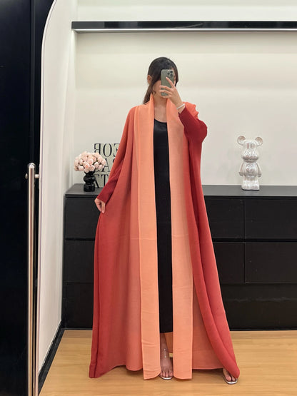 Wrinkled Women's Windbreaker Jacket Bat Sleeve Scarf Collar, Gradient Long Robe Fashion Retro Coats and Jackets Women