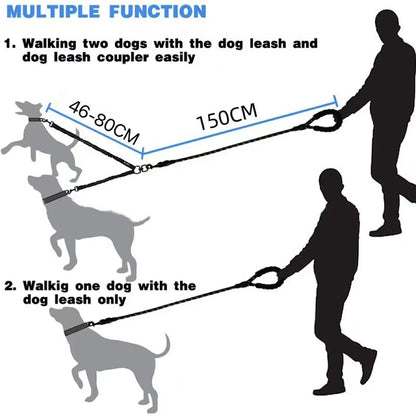 Double Dog Leash, Dual Dog Leash, 360 Swivel Tangle Free Bungee Walking Training Leash for Large Medium Dogs, Shock Absorbing Bu