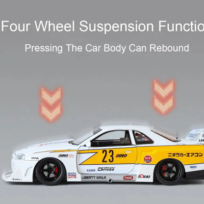 Bugatti Tourbillon, Nissan Skyline GTR, Model Sports 1:24 Car Alloy Diecast Sound Light Doors Opened Shock Absorption Ornament Supercar Toys Gift