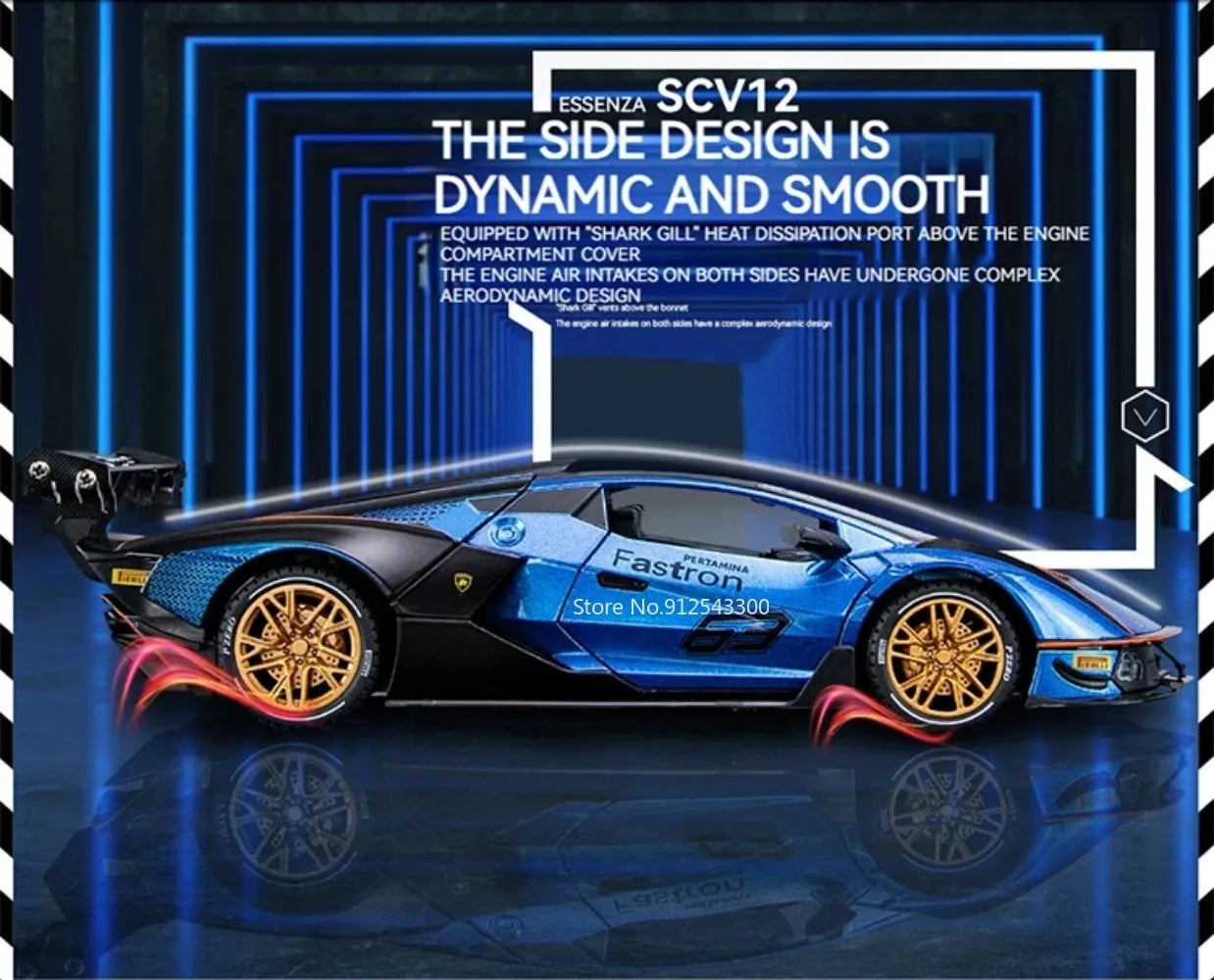 Lambor SCV12 LP770- 1:24  Car Model Alloy Diecast Sound Light Pull Back Doors Opened Vehicle Models Toy